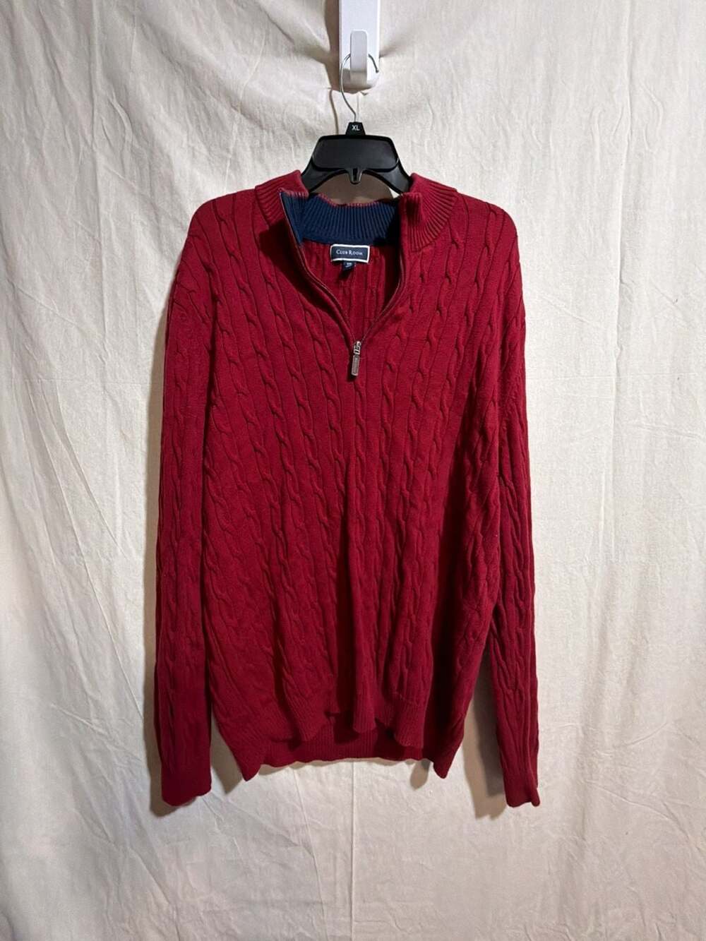 Club Room Men's Red Cable Knit Cotton Quarter Zip Pullover Sweater XXL